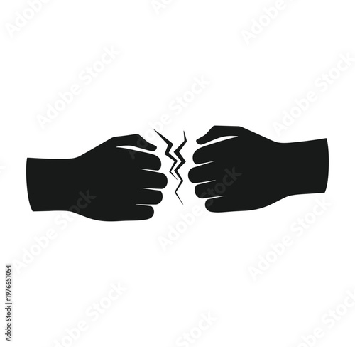 Two fists facing each other with crack or break in between