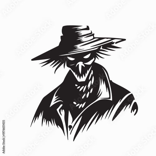 Scarecrow Silhouette Vector Illustration For Farm And Harvest