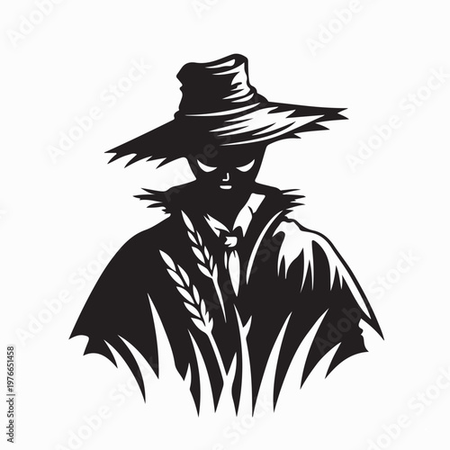Scarecrow Silhouette Vector Illustration For Farm And Harvest