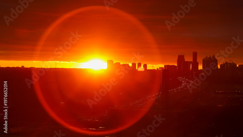Canvas Print weird sunset view at highway 401  Toronto Canada