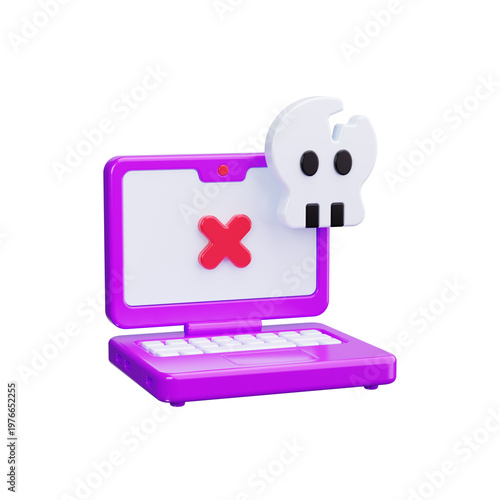 laptop skull 3d render icons