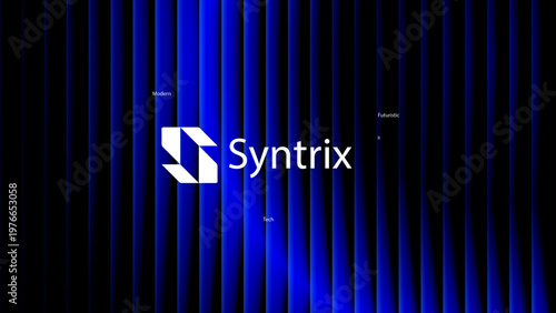 Abstract Blue Neon Light Stripes with Glowing Vertical Lines, Technology Background Design