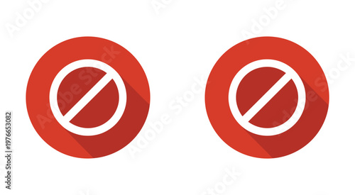 No symbol icon vector, long shadow prohibition warning sign, forbidden not allowed concept, red circle cross design, restriction flat illustration.