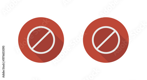 No symbol vector, long shadow prohibition warning sign, forbidden not allowed concept, red circle cross design, restriction flat illustration.