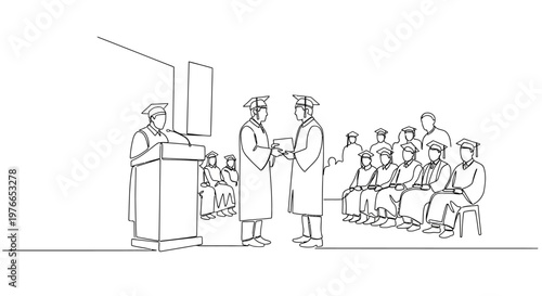 Graduate receiving diploma from professor.