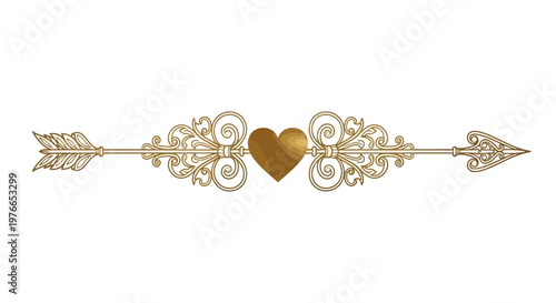 Golden heart arrow decorative symbol.