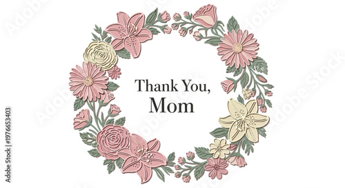 Thank you mom floral wreath with pink and yellow flowers