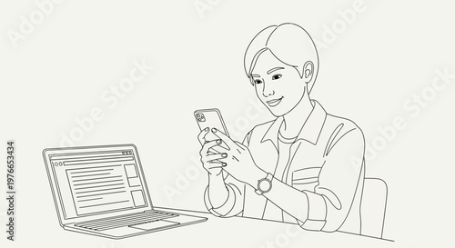 Woman Using Smartphone and Laptop.