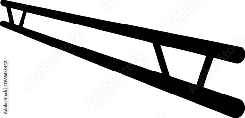 A black metal bench attached to a slanted wall for outdoor seating or waiting area