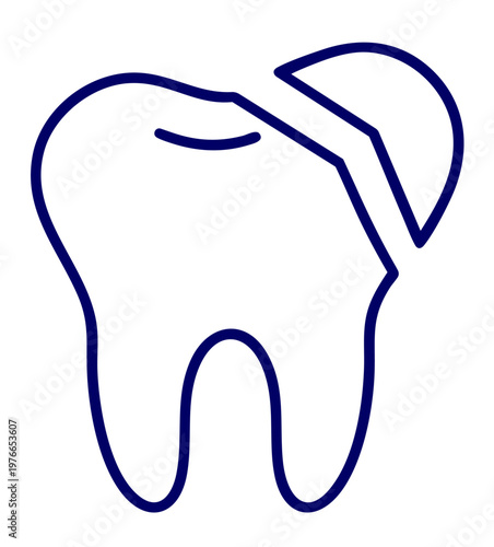 Cracked Tooth Enamel Damage Icon, Broken Tooth Structure with Fracture Dental Problem