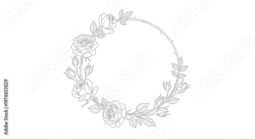 Floral Wreath with Roses and Leaves.