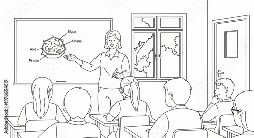 Teacher explaining brain to students.