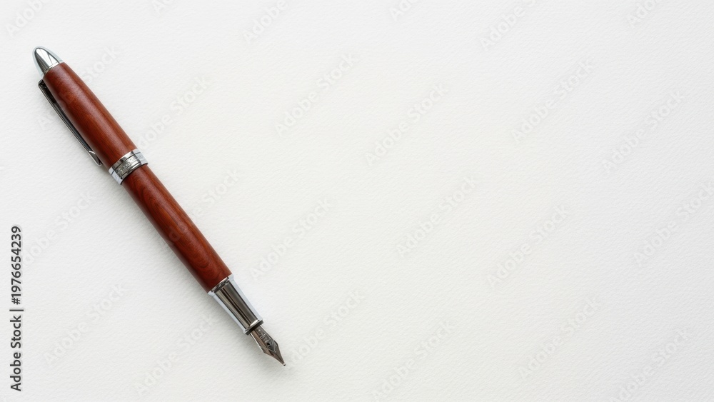Fototapeta premium Wooden fountain pen on white paper