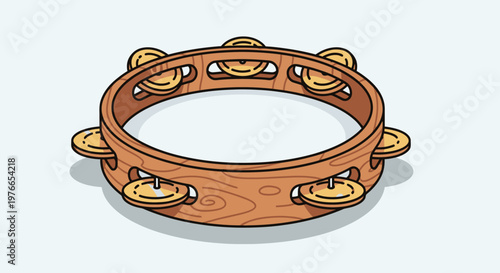 Vibrant cartoon tambourine with golden cymbals