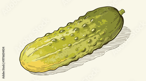 Pickled Cucumber Vector Illustration: Hand-Drawn Gherkin with Outline and Texture