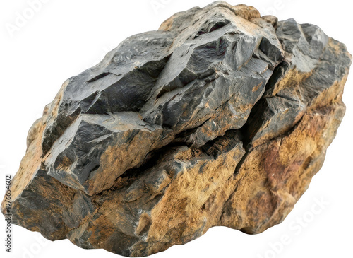 A rugged textured igneous rock formation featuring sharp edges and a weathered sandy brown and dark grey surface stone geology mineral nature rough natural earth material