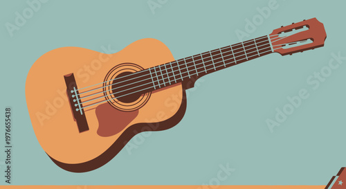 Acoustic Guitar Illustration on Teal Background
