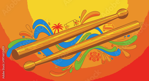Vibrant Drumming Sticks on Colorful Background