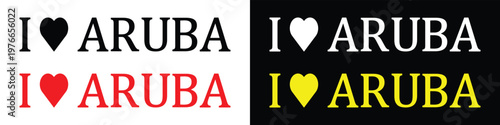 Tableau sur toile I Love Aruba Typography Vector Set with Heart Icon in Black White Red and Yellow