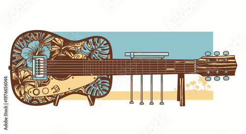 Decorative Indian tanpura guitar with floral patterns