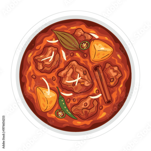 A vibrant illustration of Jamai Sasthi celebration with spicy curry dish