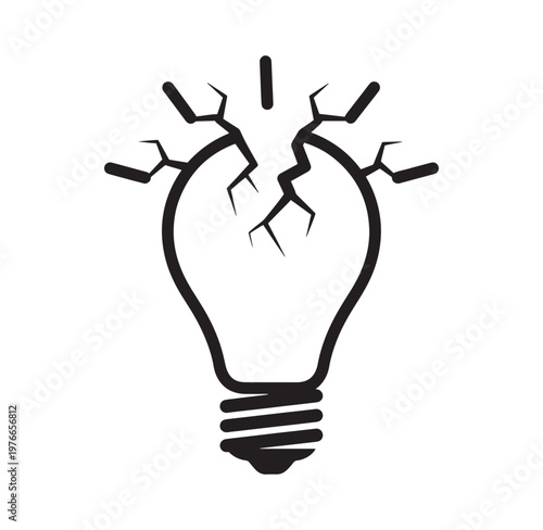 Cracked light bulb icon symbolizing lost ideas or failure concept