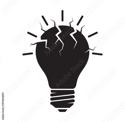 Cracked light bulb icon symbolizing lost ideas or failure in innovation  broken lightbulb