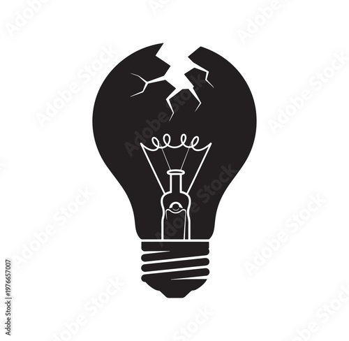 Cracked light bulb with broken filament and base