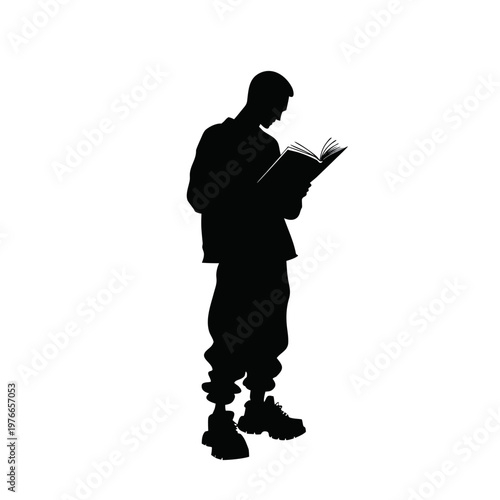 Man reading book silhouette, black vector icon, reading man, bookworm
