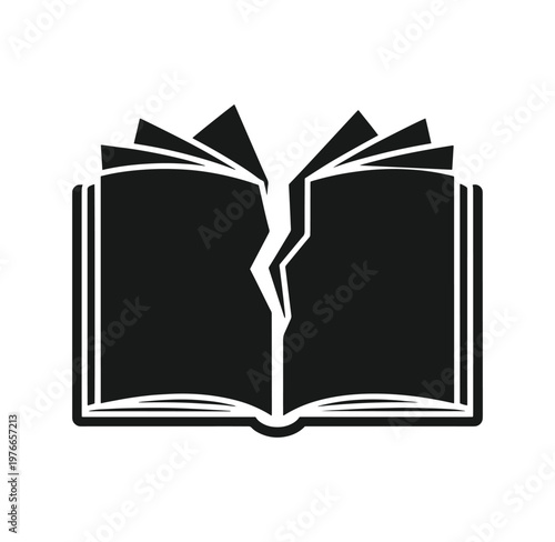 open book with blank pages and cracked middle  educational symbol