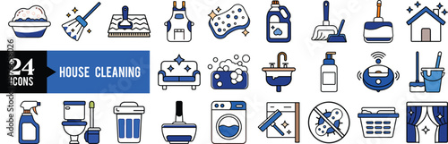 House Cleaning Icon Set – Cleaning Service, Hygiene, Household Tools and Maintenance Vector Collection