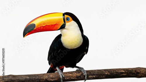 Vibrant Toco Toucan Bird on White Background