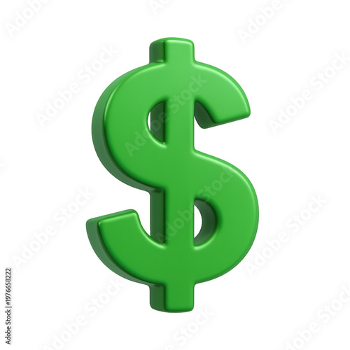 Glossy Green Dollar Symbol on Transparent Background