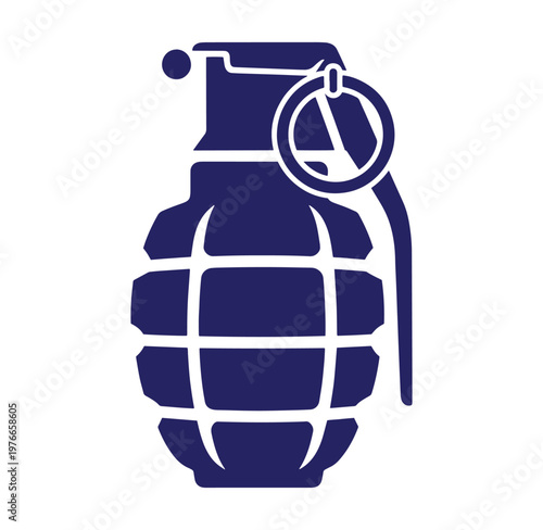 Blue hand grenade icon with peace sign on pin  symbol of antiwar or protest  illustration
