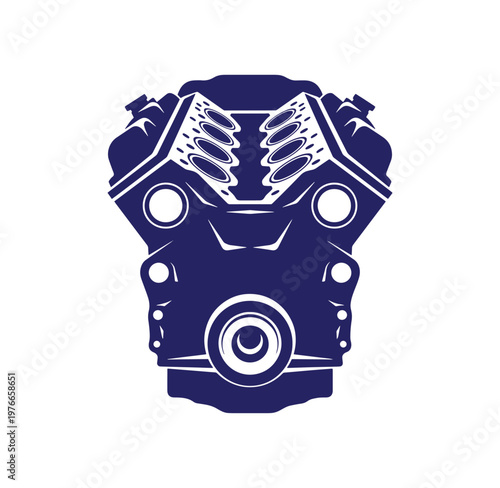 blue illustration of a car engine isolated on white background