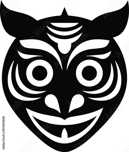 Minimalist black traditional mangal shobhajatra mask silhouette vector icon