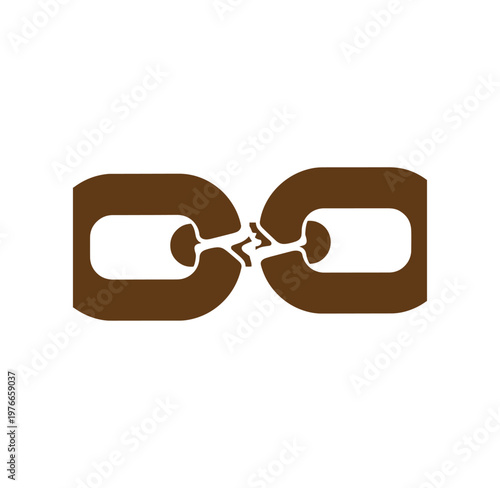 Brown broken chain link on white background
