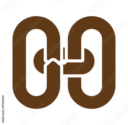Brown infinity symbol with broken link in the middle on white background