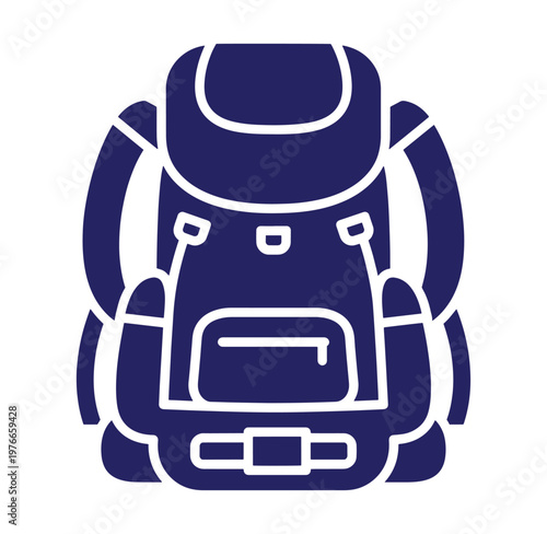dark blue backpack icon with white outline for travel and adventure purposes
