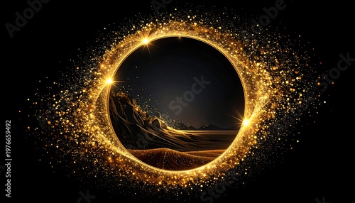 A golden-lit circular portal glowing with sparks