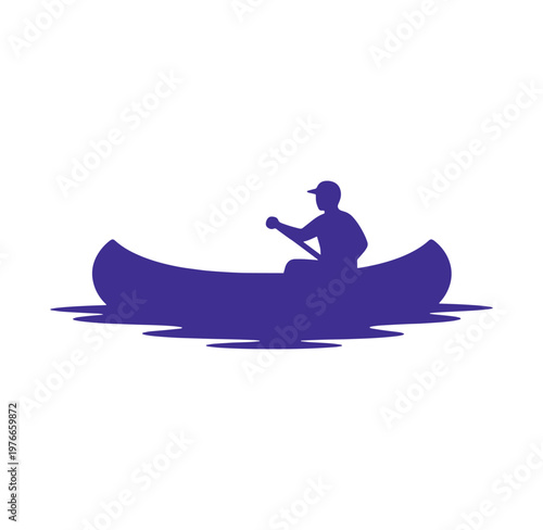 man in a canoe paddling on water in a peaceful natural setting