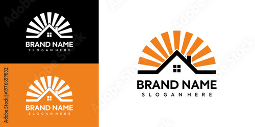 House roof logo design with sunburst.