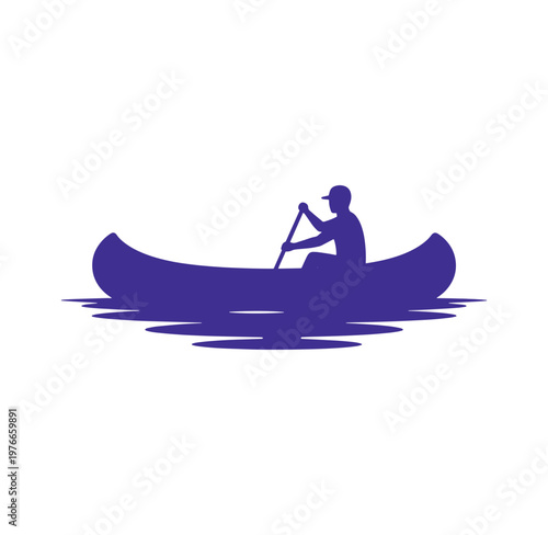 man in a canoe paddling on water with a paddle in a serene environment