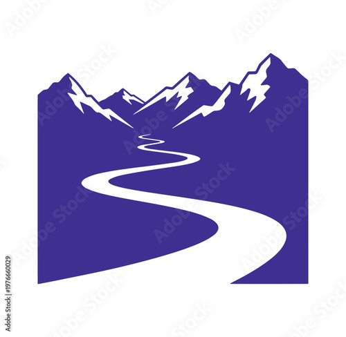mountain range with winding road in front  scenic landscape illustration