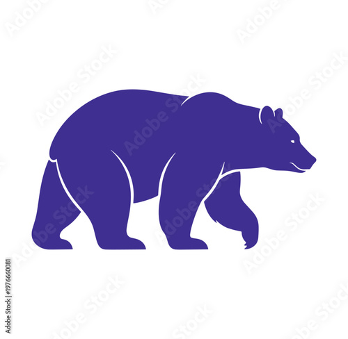 Purple bear walking on white background  side view of large mammal