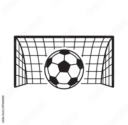 Soccer ball flying into goal net on white background  sports illustration