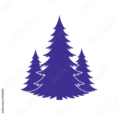 Three purple pine trees on white background  evergreen forest illustration