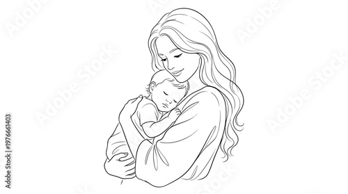 Tender Embrace of Motherhood A Loving Mother Cradling Her Sleeping Newborn Baby, Symbolizing Pure Love and Maternal Bond