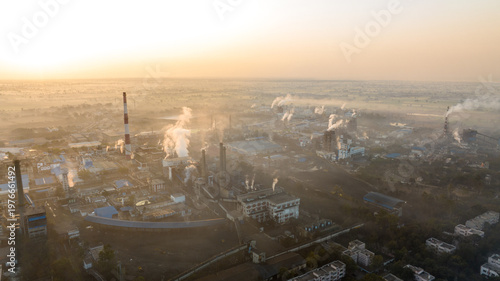 industrial, factory, plant, aerial, drone, daytime, india, nagda, refinery, manufacturing, industry, infrastructure, smokestack, chimney, production, power plant, chemical, engineering, industrial lan