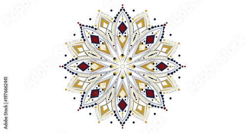 Colorful mandala design with gemstones.
